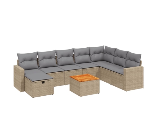 Juego de sofás jardín con cojines beige mezcla 9 pzas ratán PE
