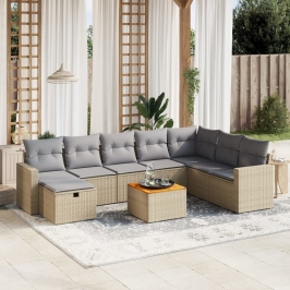 Juego de sofás jardín con cojines beige mezcla 9 pzas ratán PE