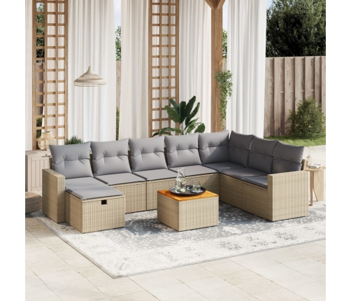 Juego de sofás jardín con cojines beige mezcla 9 pzas ratán PE