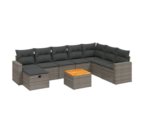Set de muebles de jardín 9 pzas y cojines ratán sintético gris