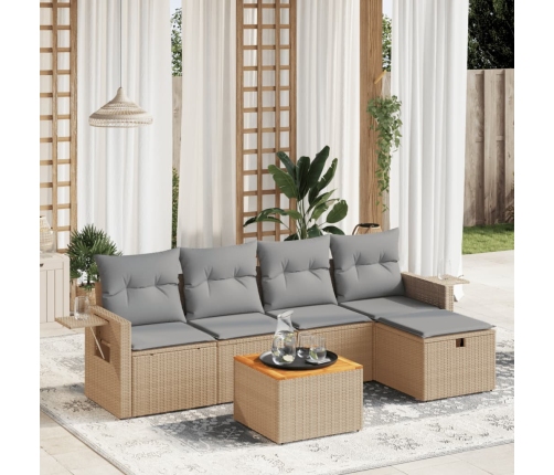 Juego de sofás jardín con cojines beige mezcla 6 pzas ratán PE