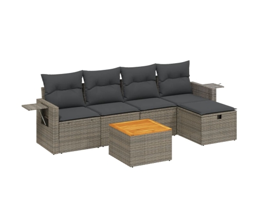 Set de muebles de jardín 6 pzas y cojines ratán sintético gris