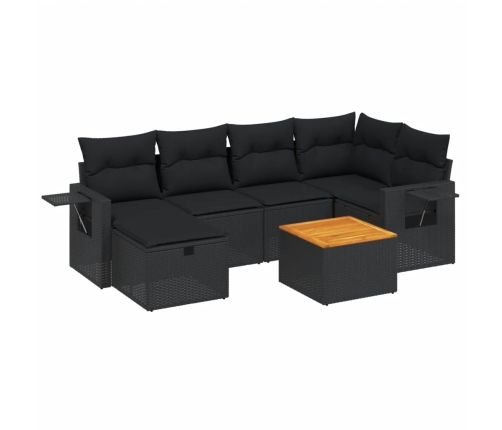 Set de comedor de jardín 7 pzas y cojines ratán sintético negro