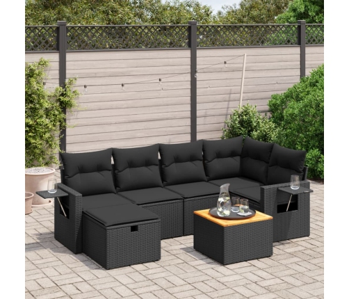 Set de comedor de jardín 7 pzas y cojines ratán sintético negro