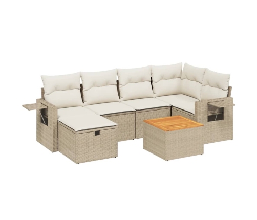 Set sofás de jardín 7 piezas y cojines ratán sintético beige