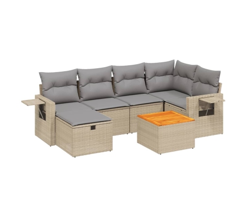 Juego de sofás jardín con cojines beige mezcla 7 pzas ratán PE