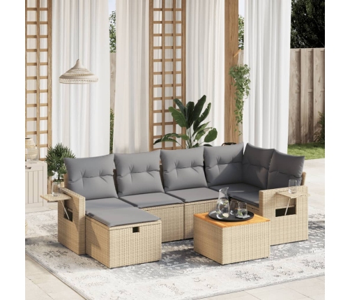 Juego de sofás jardín con cojines beige mezcla 7 pzas ratán PE