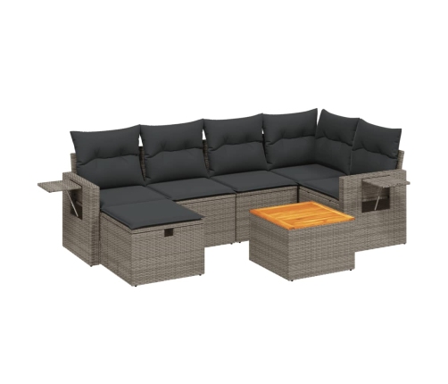 Set de sofás de jardín 7 piezas con cojines ratán PE gris