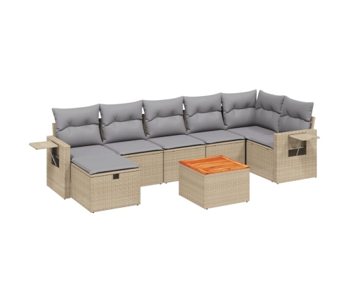 Juego de sofás jardín con cojines beige mezcla 8 pzas ratán PE