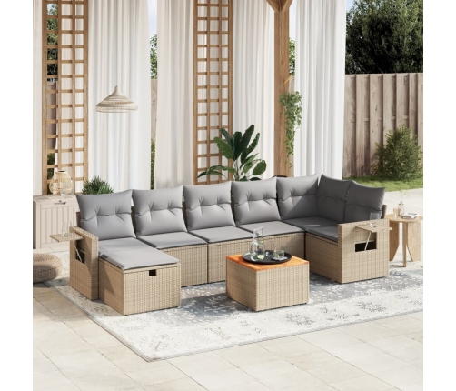 Juego de sofás jardín con cojines beige mezcla 8 pzas ratán PE