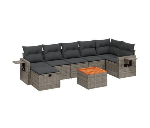 Set de sofás de jardín 8 pzas y cojines ratán sintético gris