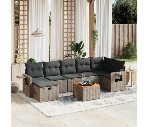 Set de sofás de jardín 8 pzas y cojines ratán sintético gris