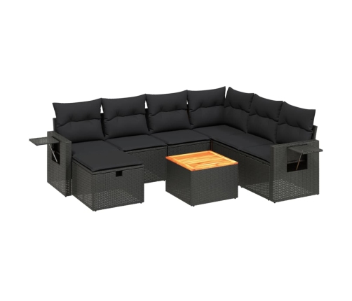 Set de sofás de jardín 8 piezas y cojines ratán sintético negro