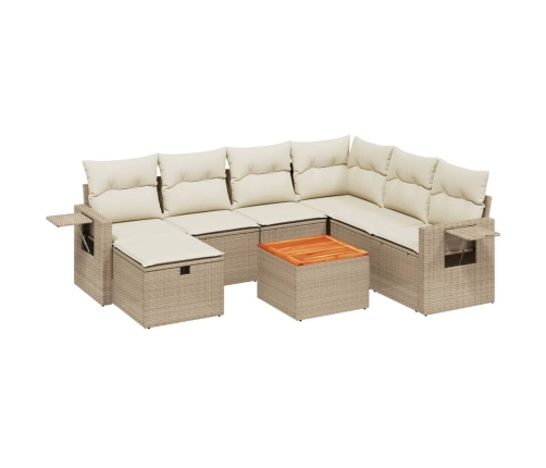 Juego de sofás de jardín con cojines beige 8 pzas ratán PE