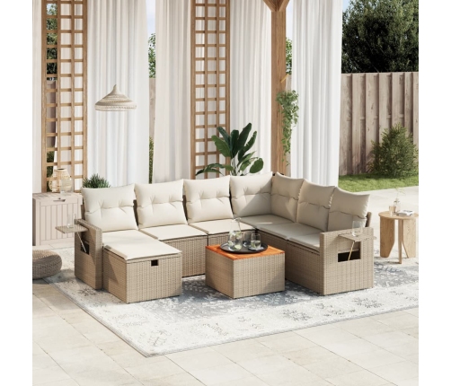 Juego de sofás de jardín con cojines beige 8 pzas ratán PE