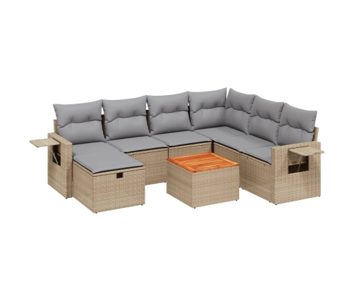 Juego de sofás jardín con cojines beige mezcla 8 pzas ratán PE
