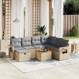 Juego de sofás jardín con cojines beige mezcla 8 pzas ratán PE