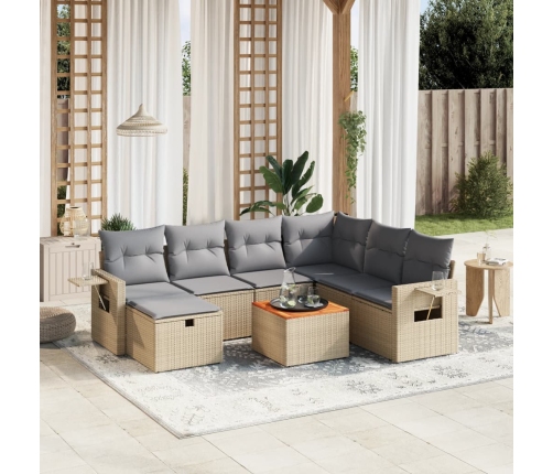 Juego de sofás jardín con cojines beige mezcla 8 pzas ratán PE
