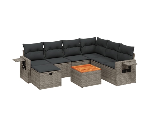 Set de sofás de jardín 8 pzas y cojines ratán sintético gris