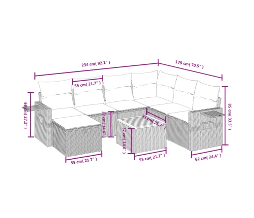 Set de sofás de jardín 8 pzas y cojines ratán sintético gris