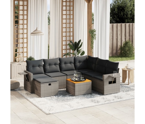 Set de sofás de jardín 8 pzas y cojines ratán sintético gris