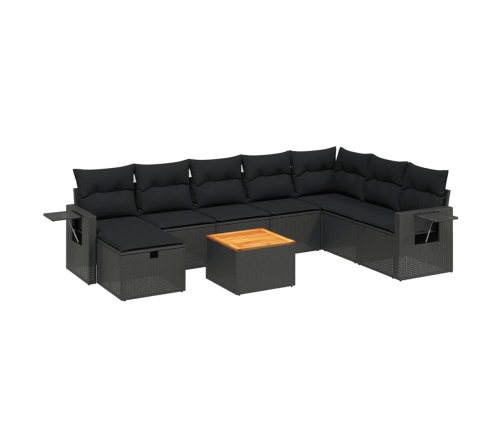 Set de sofás de jardín 8 piezas y cojines ratán sintético negro