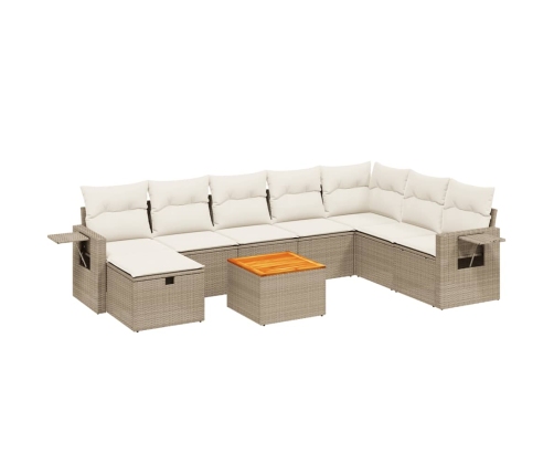 Set de sofás de jardín 9 pzas con cojines ratán sintético beige