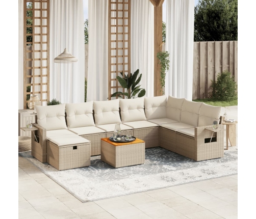 Set de sofás de jardín 9 pzas con cojines ratán sintético beige