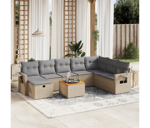 Juego de sofás jardín con cojines beige mezcla 9 pzas ratán PE