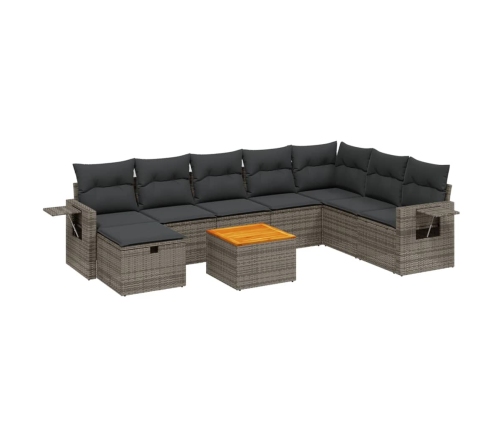 Set de muebles de jardín 9 pzas y cojines ratán sintético gris
