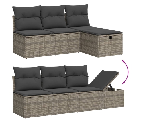 Set de muebles de jardín 9 pzas y cojines ratán sintético gris