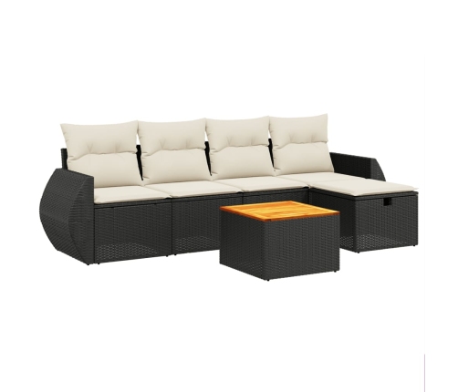 Set de sofás de jardín 6 piezas y cojines ratán sintético negro