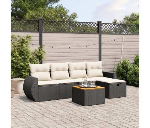 Set de sofás de jardín 6 piezas y cojines ratán sintético negro