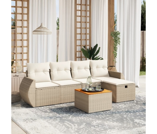 Juego de sofás jardín con cojines 6 pzas ratán sintético beige