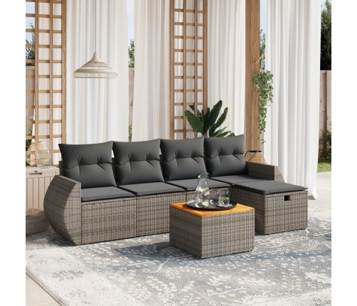 Set de muebles de jardín 6 pzas y cojines ratán sintético gris