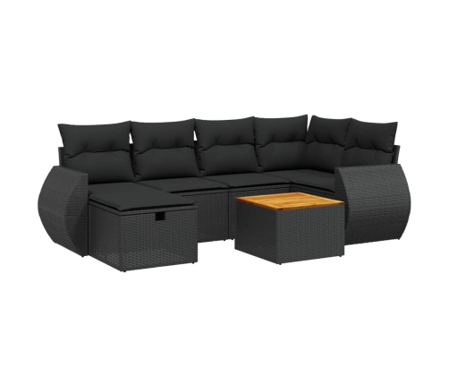 Set de comedor de jardín 7 pzas y cojines ratán sintético negro