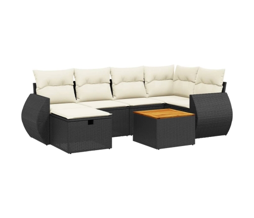 Set de comedor de jardín 7 pzas y cojines ratán sintético negro