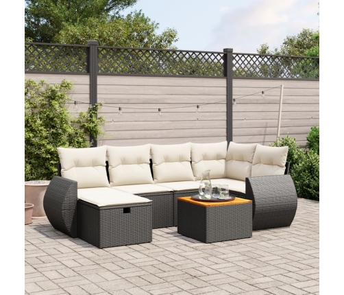 Set de comedor de jardín 7 pzas y cojines ratán sintético negro