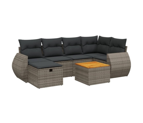 Set de sofás de jardín 7 piezas con cojines ratán PE gris
