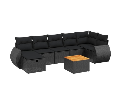 Set de sofás de jardín 8 piezas y cojines ratán sintético negro