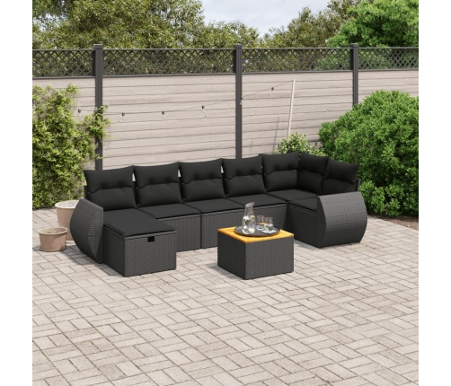 Set de sofás de jardín 8 piezas y cojines ratán sintético negro