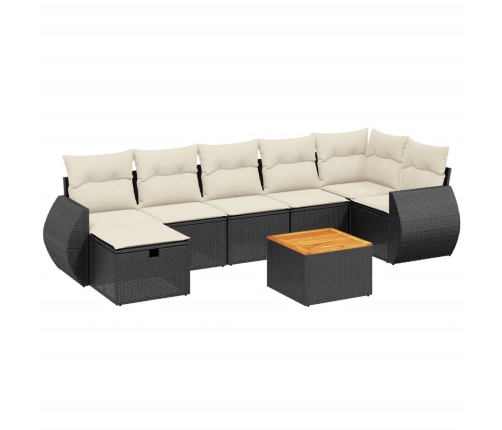 Set de sofás de jardín 8 piezas y cojines ratán sintético negro