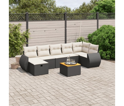 Set de sofás de jardín 8 piezas y cojines ratán sintético negro