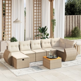 Juego de sofás de jardín con cojines beige 8 pzas ratán PE