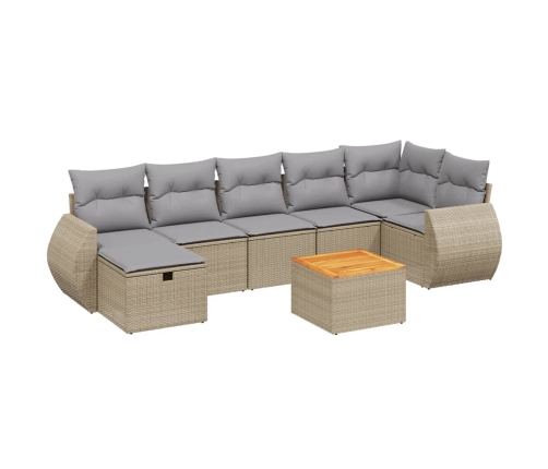Juego de sofás jardín con cojines beige mezcla 8 pzas ratán PE