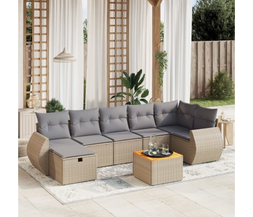 Juego de sofás jardín con cojines beige mezcla 8 pzas ratán PE