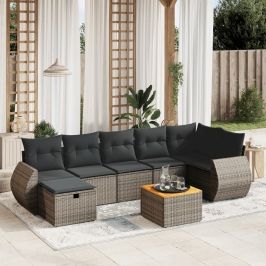 Set de sofás de jardín 8 pzas y cojines ratán sintético gris