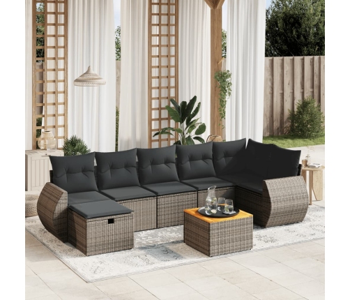 Set de sofás de jardín 8 pzas y cojines ratán sintético gris