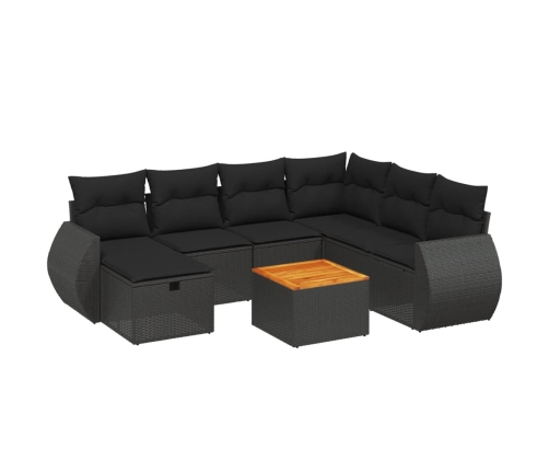 Set de sofás de jardín 8 piezas y cojines ratán sintético negro