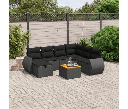 Set de sofás de jardín 8 piezas y cojines ratán sintético negro